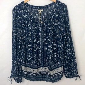 Lucky Brand Peasant Floral Boho Blouse